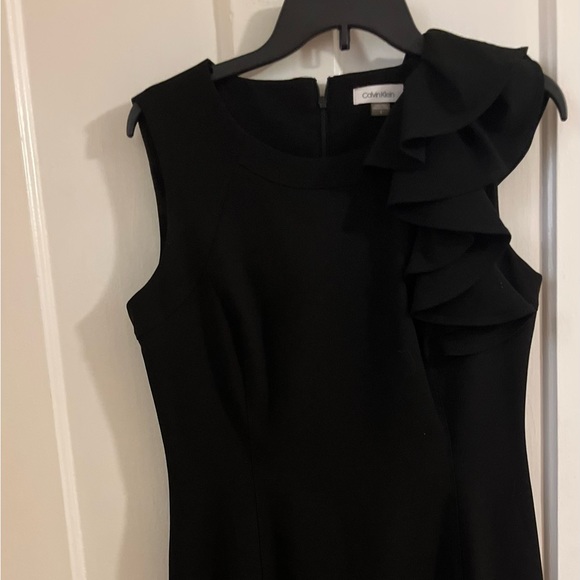 calvin klein black ruffle dress Calvin Klein Dress Above-Knee Ruffle Neck w Belt Black Size 8 SKU 0001 Designers On A Dime